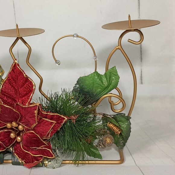 Candle Holder Reindeer Poinsettia Litetyme Handcrafted Metalworks - Picture 4 of 16